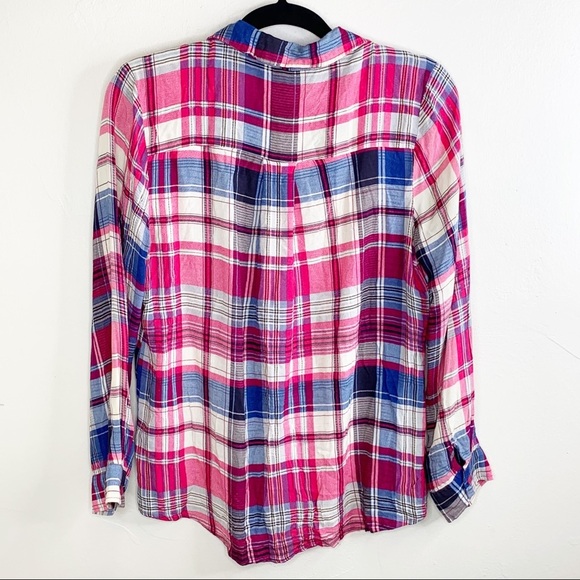 Noir Red Blue Plaid 3/4 Sleeve Button-Down Shirt - Picture 5 of 7